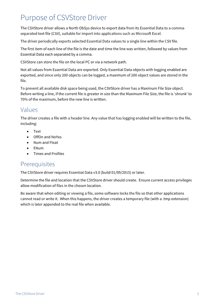 Preview thumbnail of page 3 of the CSVStore Driver Manual PDF document.